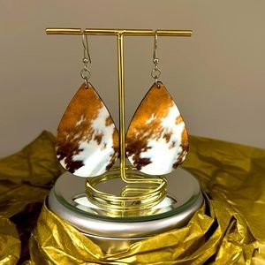 Handmade New - Brown & white western print sublimation earrings.